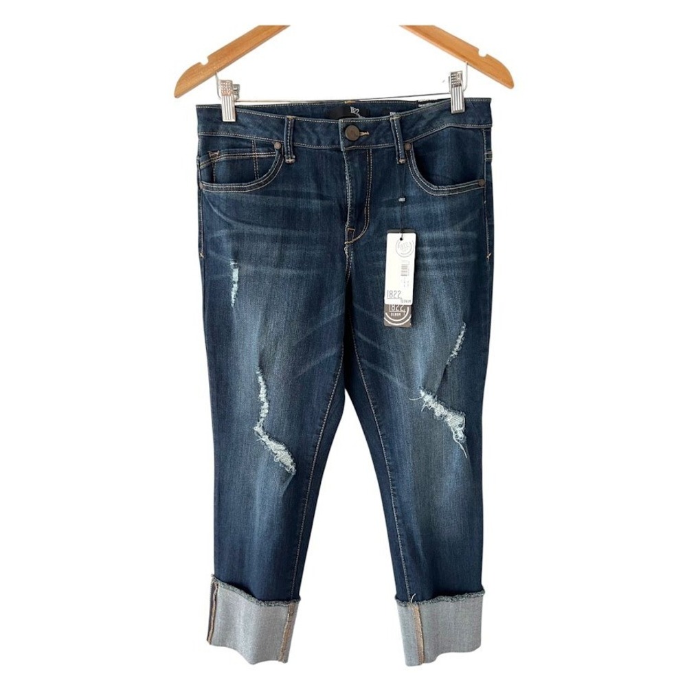 1822 Denim Taylor Crop Skinny Jeans Women 10 Distressed Dark Wash Cuffed NWT